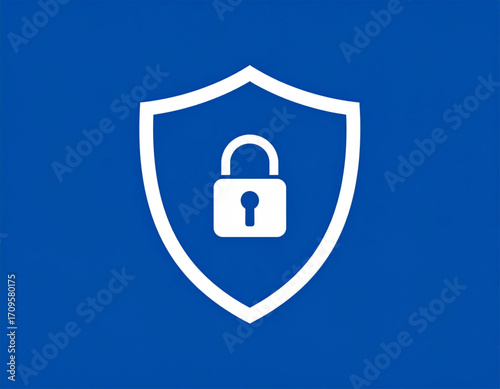 Minimalist blue shield icon with a white padlock symbol in the center