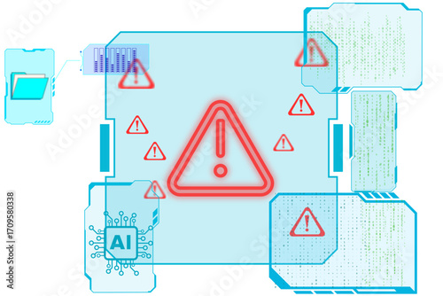 set of medical icons, Concept of cybersecurity risk, data breach, malware, hacking, IT failure, and digital system vulnerability in modern technology. System warning alert on virtual interface