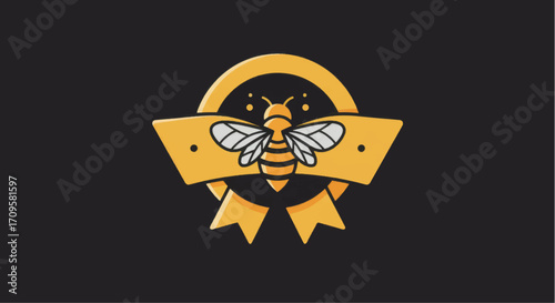 Stylized Honey Bee Logo with Award Ribbon Badge.