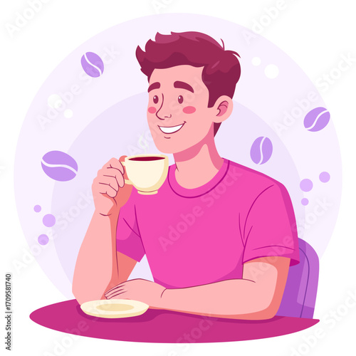 Coffee Break. Man Drinking Coffee Vector Illustration