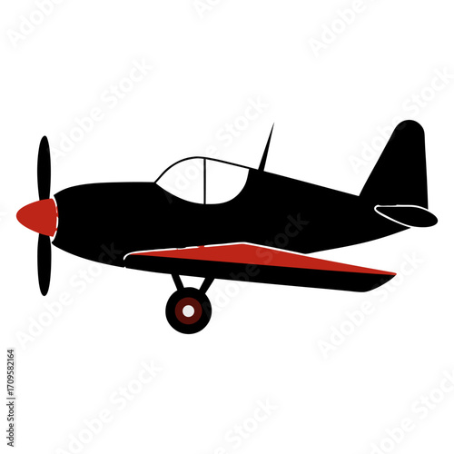 Retro Propeller Plane Clipart – Black Silhouette of Small Aircraft for Flight and Transport Illustration.