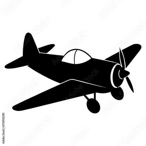 Retro Propeller Plane Clipart – Black Silhouette of Small Aircraft for Flight and Transport Illustration.
