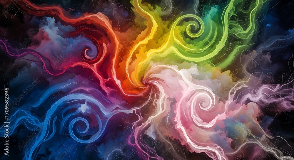 Fototapeta premium An Abstract Blend of Rainbow Hues, Swirls, and Dreamlike Visualizations