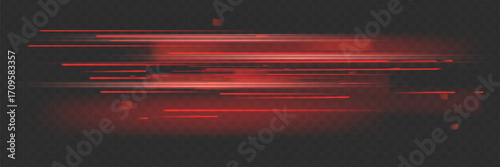 A glowing horizontal red line of light with a bright shine and beam effect. Futuristic glare and neon glow.