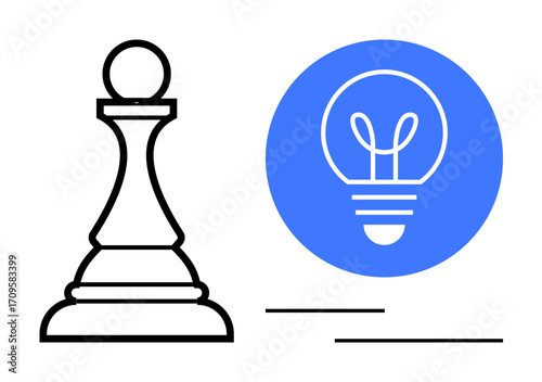 Chess pawn aligned with glowing light bulb, blending strategy and creativity. Ideal for leadership, problem-solving, innovation, business planning, education, teamwork, branding simple landing page