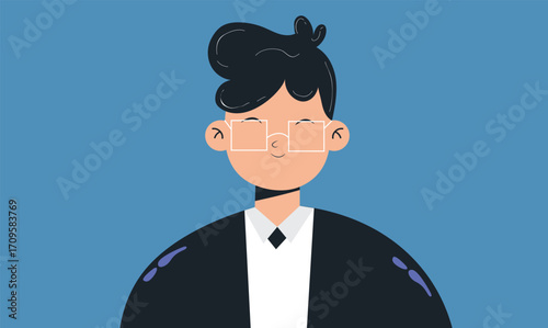 illustration of a boy character with glasses, showcasing a cheerful and friendly appearance