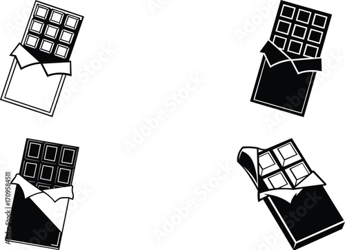 Unwrapped Chocolate Bar Icons – Candy Wrapper Vector Set