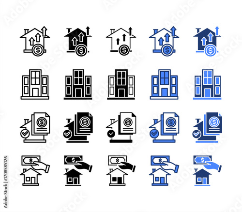 Capital, Apartments, Collateral, Payment, multiple style icon set.