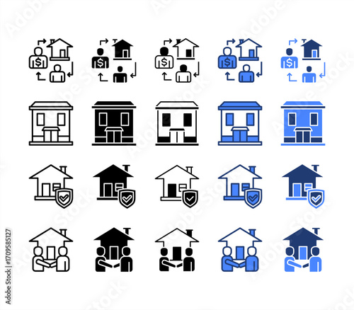 Broker, Commercial, Insurance, Deal, multiple style icon set.
