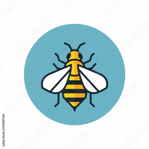 Stylized Bee Illustration with Yellow and Black Stripes on Blue.