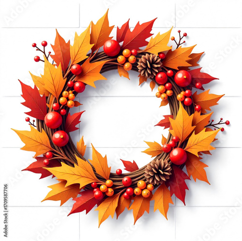 autumn leaves frame, autumn wreath from leaves, berries