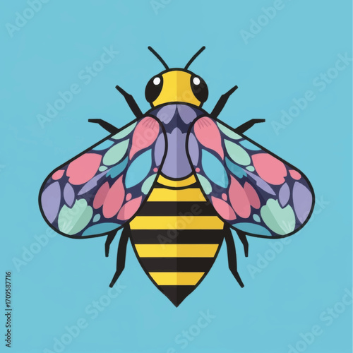 Vibrant Mosaic Winged Honey Bee Illustration.