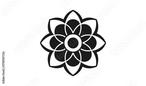 Abstract geometric floral design in black and white