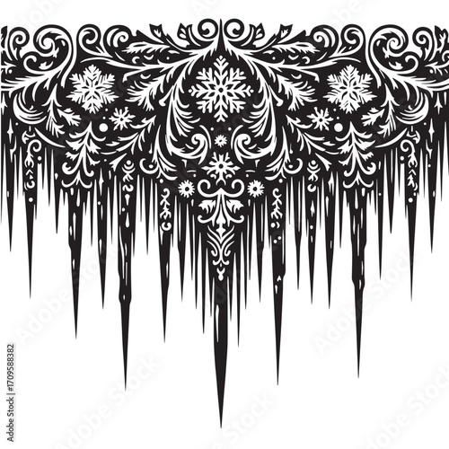 Black Icicle Border Silhouette Vector Illustration design, Solid White Background
