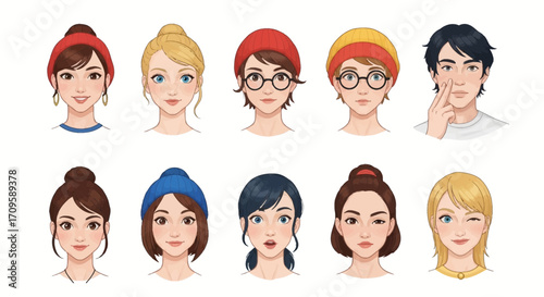 Diverse Expressions, Cartoon Characters, Digital Art, Illustrations, Whimsical Environment, Close-Up View, Emotion Showcase