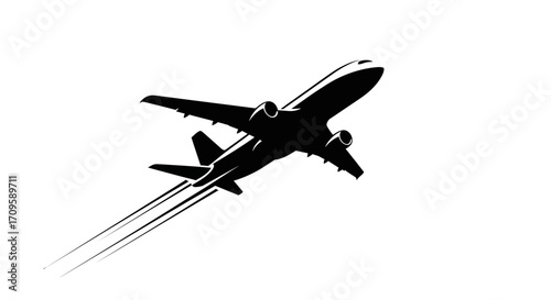 Airplane in Flight, Aviation, Sky, Illustration, Clear Blue Environment, Aerial View, Travel Concept