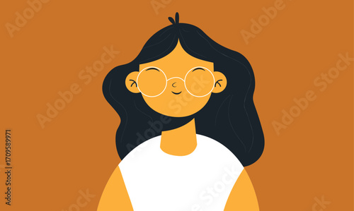 Flat design illustration of a boy character with glasses and hair, showcasing a cheerful and friendly appearance