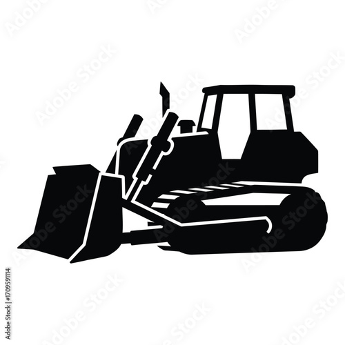 Silhouette of a heavy duty construction bulldozer ready for earthmoving and site preparation tasks silhouette