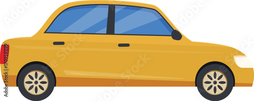 Simple flat vector illustration of a yellow sedan car, representing urban transportation and mobility