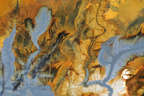 Bilde på lerret Aerial view of a big waste decanting lake, tailing pond