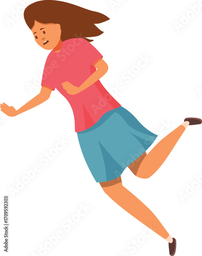Frightened girl running away, escaping from danger