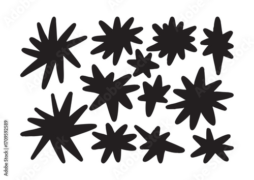 A collection of black starburst graphic elements, perfect for adding a dynamic and energetic feel to designs