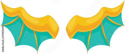 Cartoon style golden dragon wings spread out, showcasing vibrant colors and intricate details