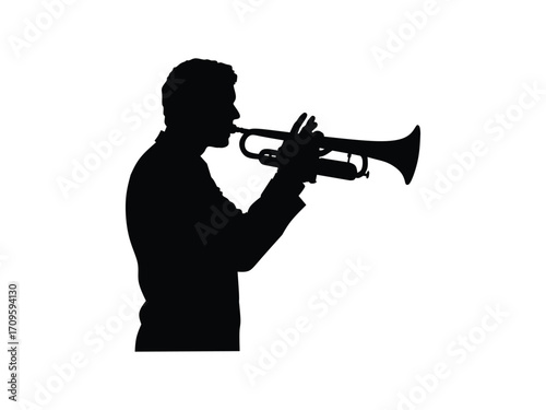 Silhouette vector trumpet player isolated on white