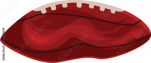 Red american football ball with white stitches, lying horizontally, ready for the big game