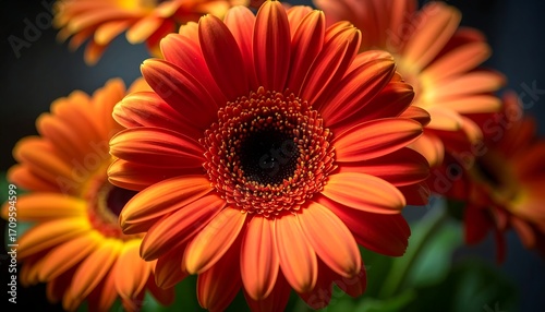 Close-up of vibrant orange gerbera flowers