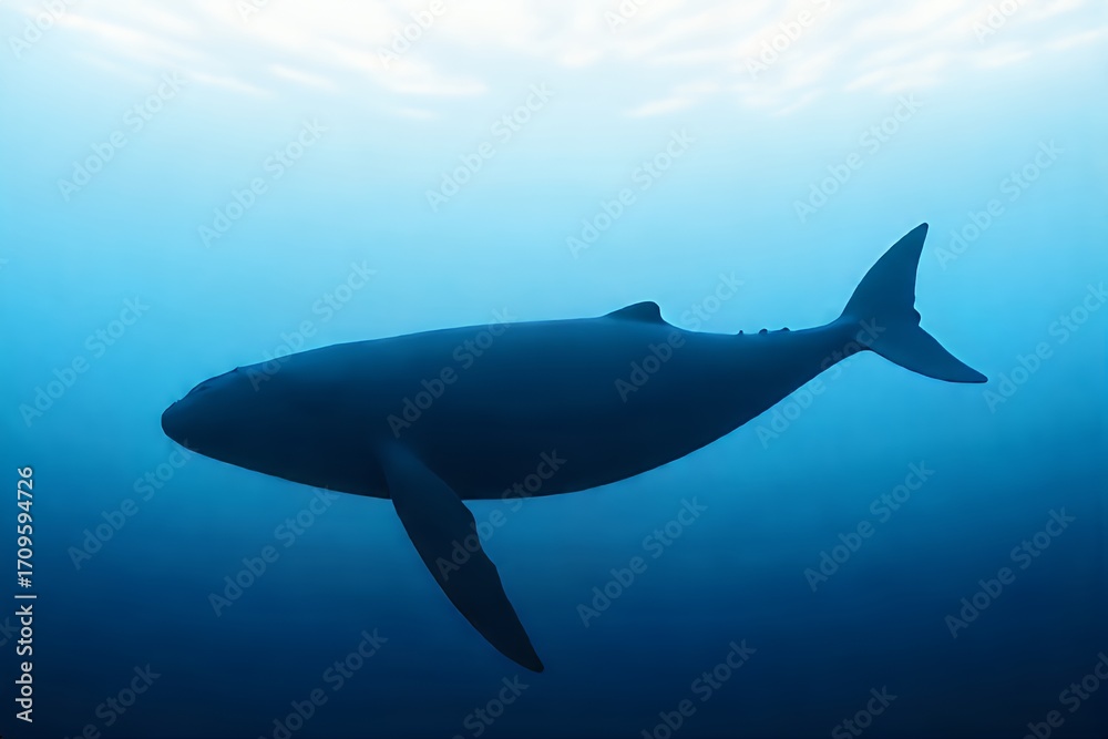 Naklejka premium Silhouette of a Humpback Whale Swimming in the Ocean