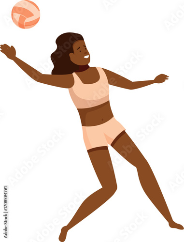 Female athlete receiving volleyball during beach volleyball game, demonstrating athleticism and skill