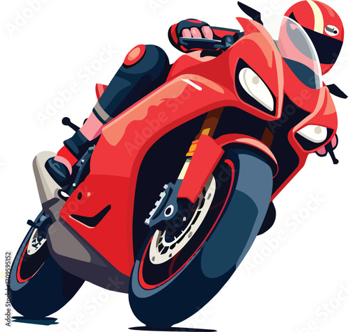 illustration of a motorbike rider in racing gear, isolated on a plain background