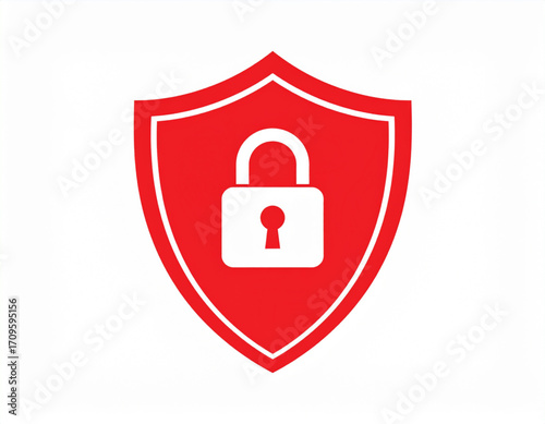 Minimalist red shield icon with a white padlock symbol in the center