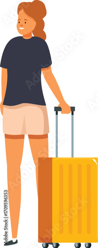 Tourist walking with her trolley suitcase, going on a trip