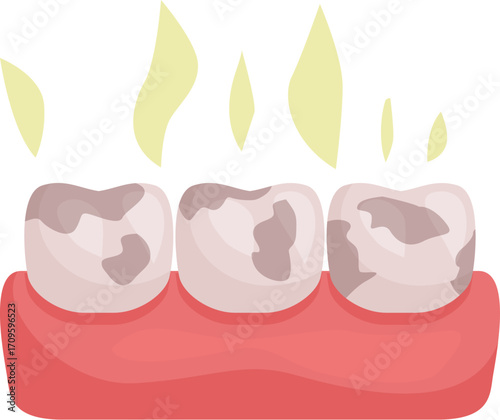 Decaying teeth showing sensitive symptom burning sensation and needing urgent visit to dentist