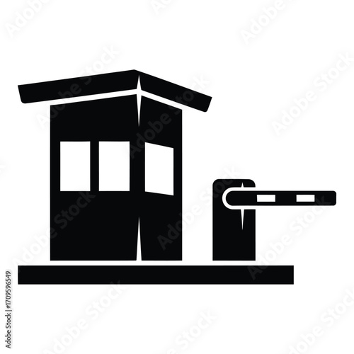Security booth and barrier gate icon for access control and parking systems silhouette