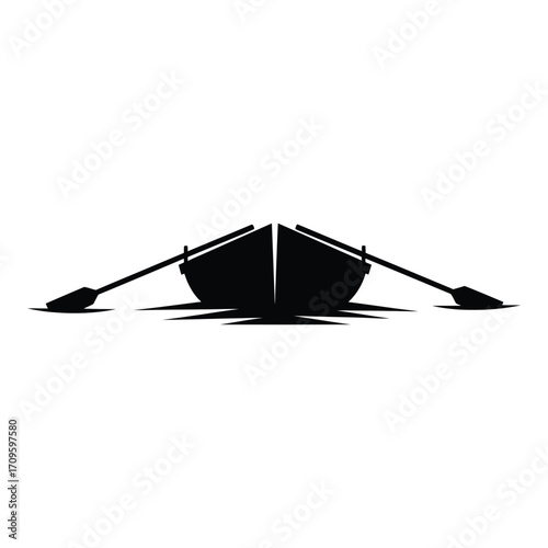 Simple silhouette of a rowboat with oars ready for a journey silhouette