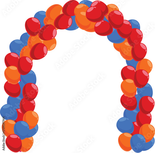 Vibrant orange, red, and blue balloons creating a welcoming arch for a party or special event