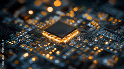 Detailed close-up view of an embedded microchip
