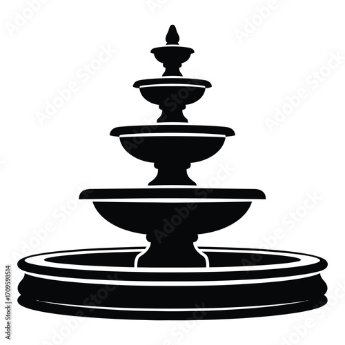 Elegant tiered water fountain silhouette for landscape design and architectural visualization silhouette