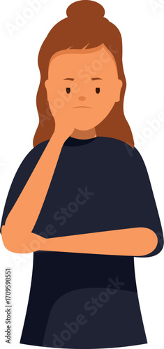 Thoughtful woman holding her face with her hand, experiencing a moment of reflection and contemplation