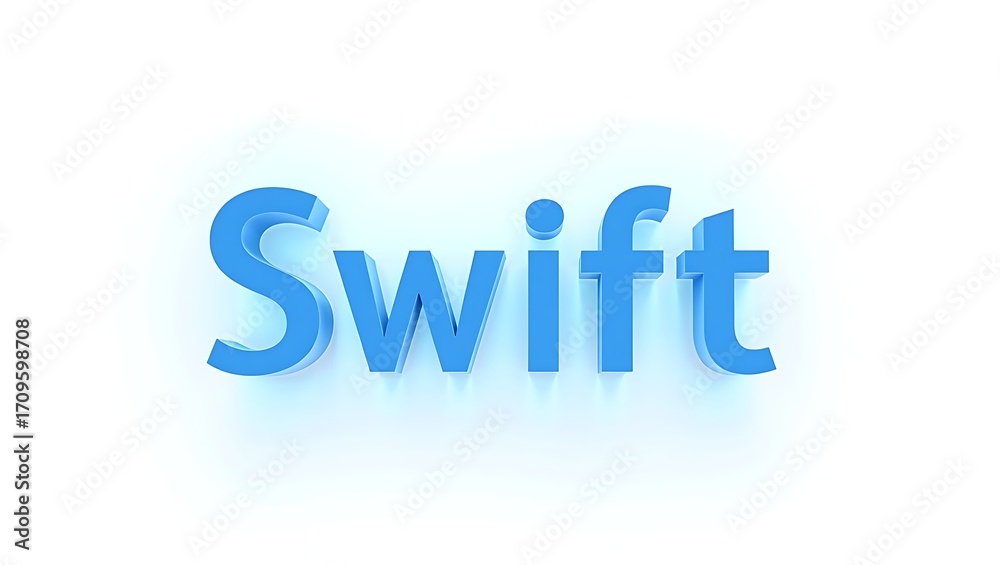 Fototapeta premium Vibrant blue 3D 'Swift' text glows with modern elegance on a clean, bright backdrop