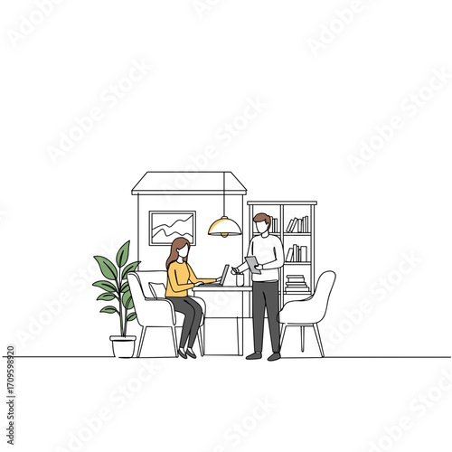 Young couple discussing plans for their first apartment at home  