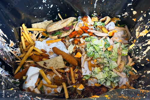 food waste, trash bag full of food leftover mostly seen in hotel, restaurants and catering fields