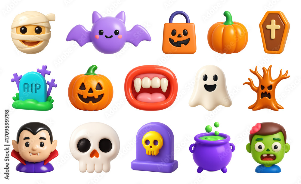 Fototapeta premium Colorful Halloween cartoon icons