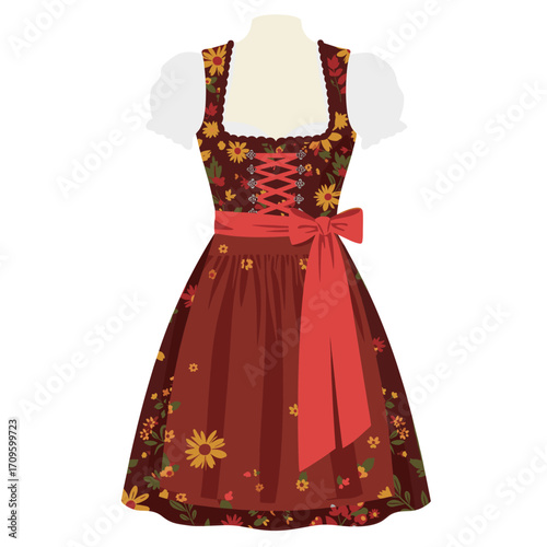 Red Floral Dirndl Dress for Oktoberfest