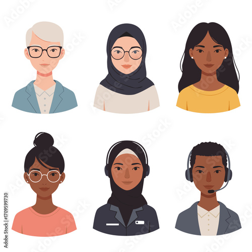 Diverse group of people, various ethnicities and styles, depicted in profile views.