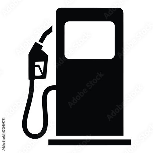Black silhouette icon of a gas pump dispenser with fuel hose and nozzle silhouette