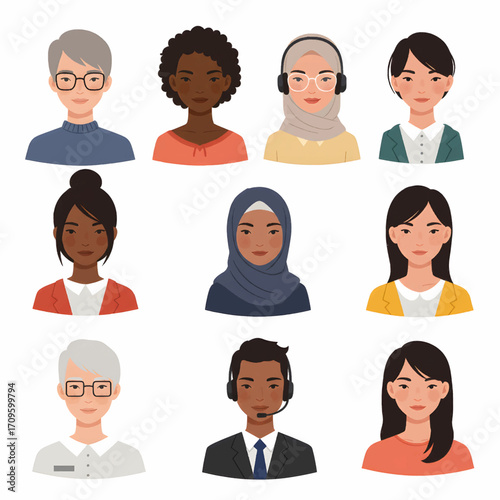 Diverse group of people avatars with various ethnicities and styles.